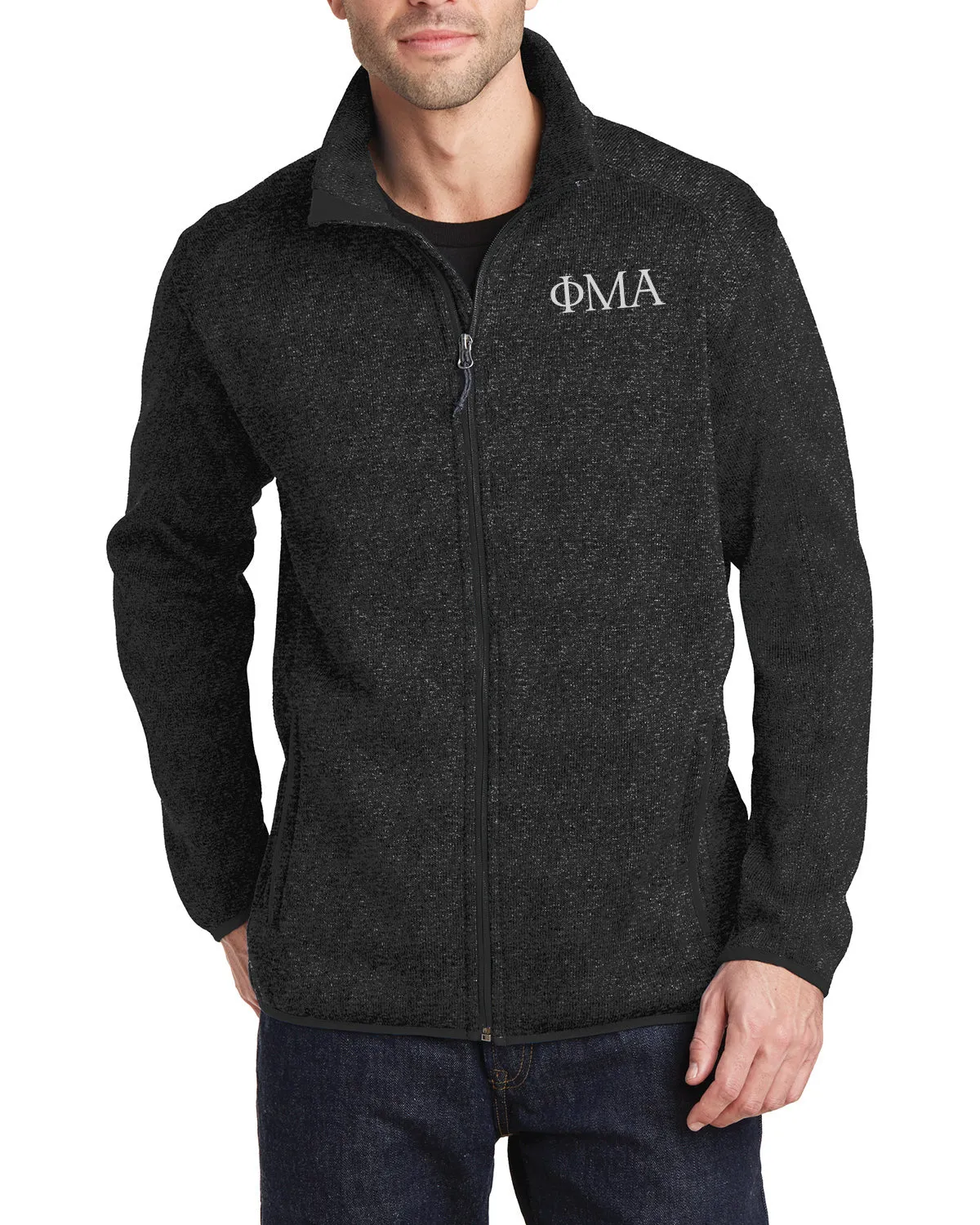 Full Zip Sweater Fleece Jacket - Heathered Black