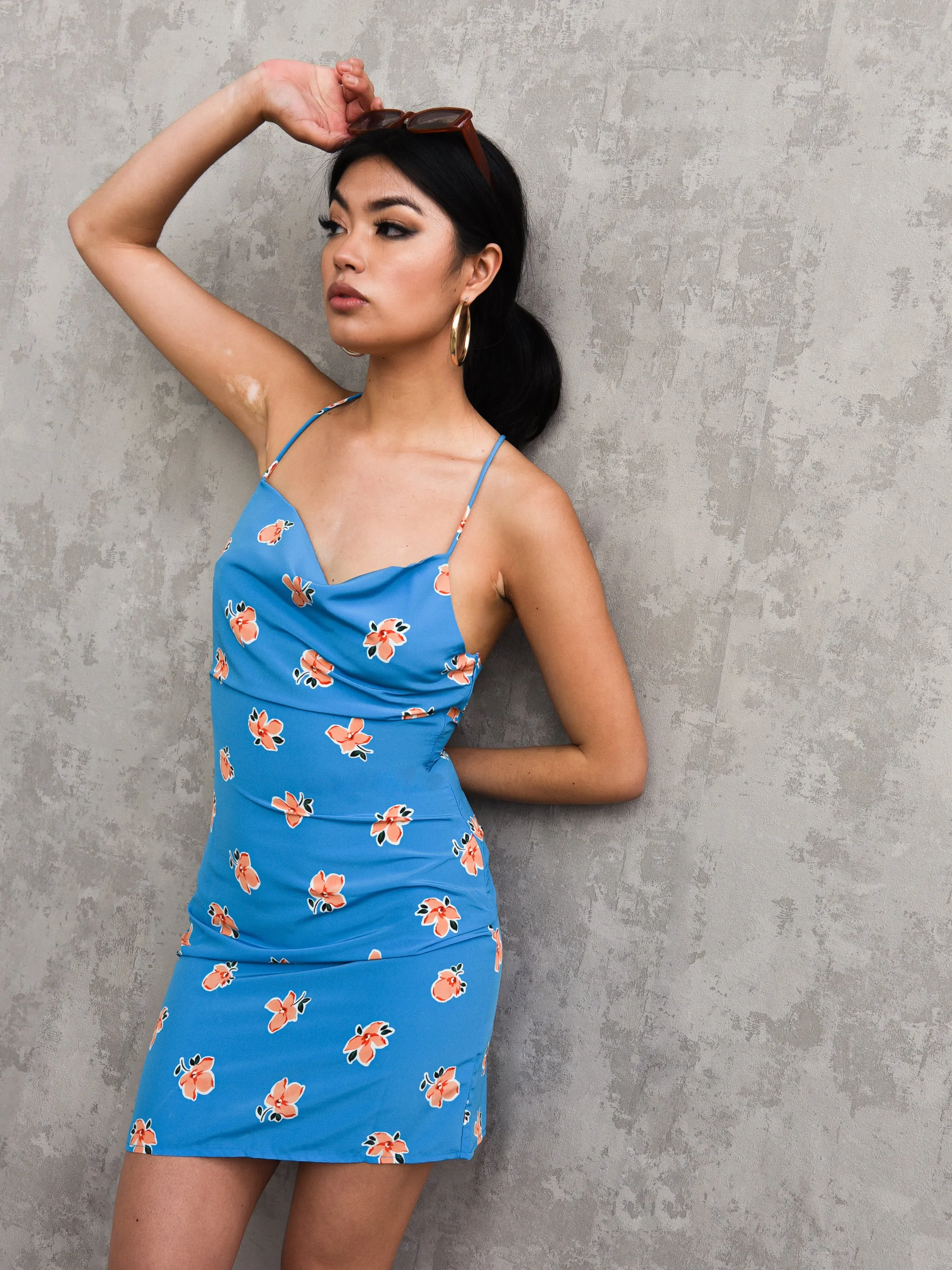 Glamorous Care Blue Orange Floral Mini Dress