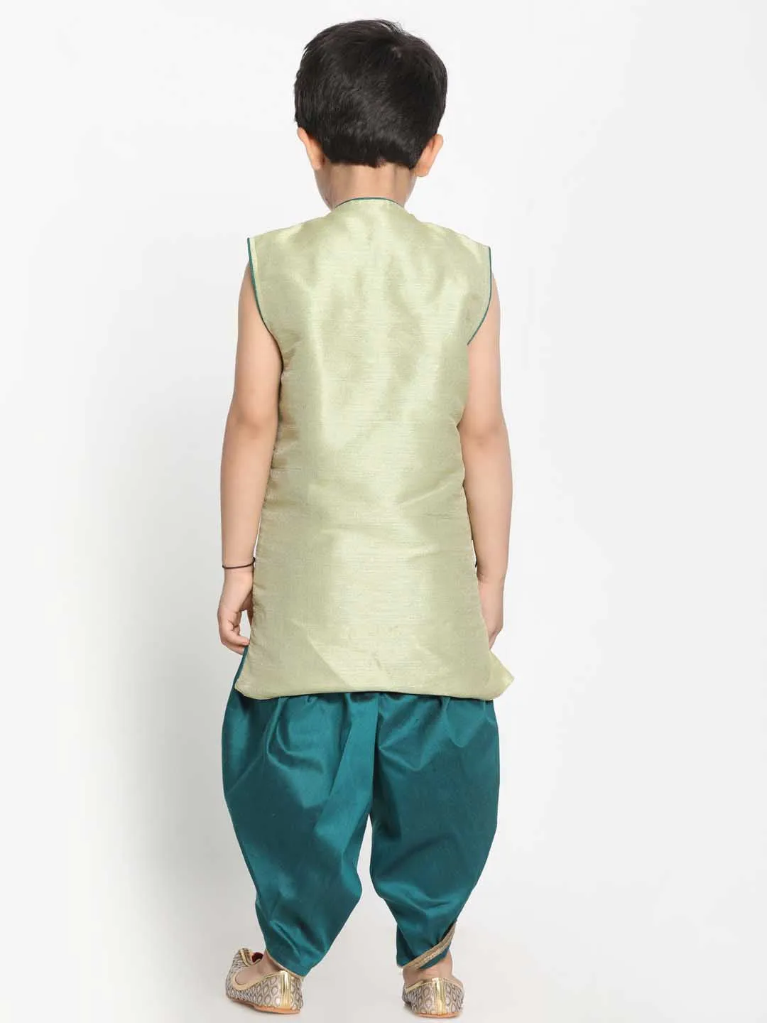 Green Krishna Style Kurta and Dhot Set