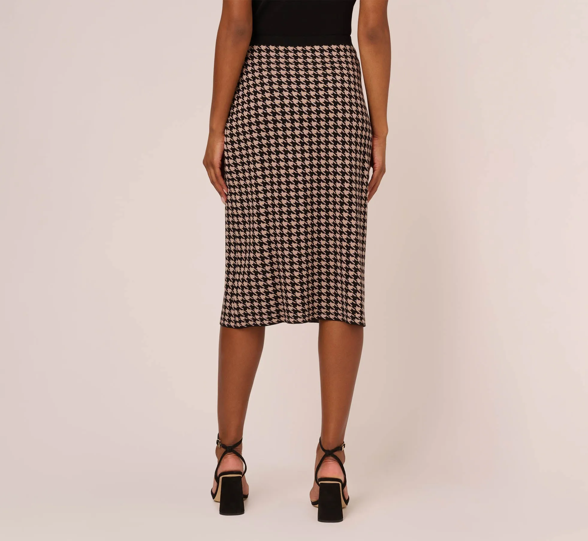 Houndstooth Midi Pencil Skirt In Dusty Camel Soft Houndstooth