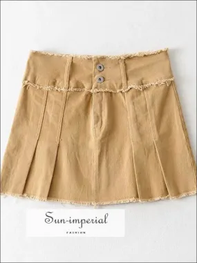 Khaki Low Rise Cargo Short Mini Skirt with Raw Seam detail