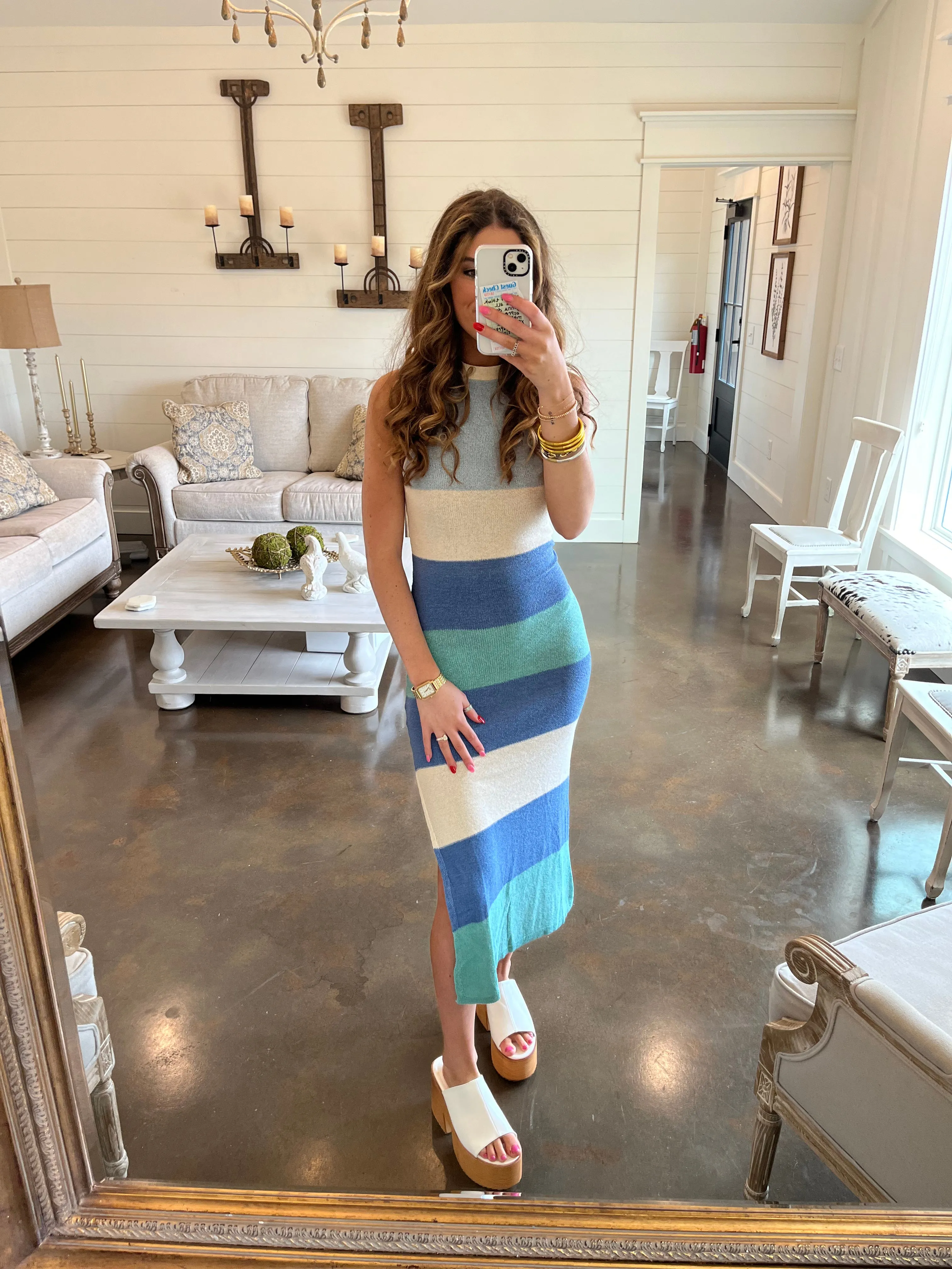 Landon Striped Colorblock Midi Dress - Blue