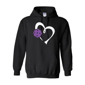 Love Pickleball Heart (Purple) | Unisex Hoodie Pickleball Sweatshirt | 50% Cotton 50% Polyester