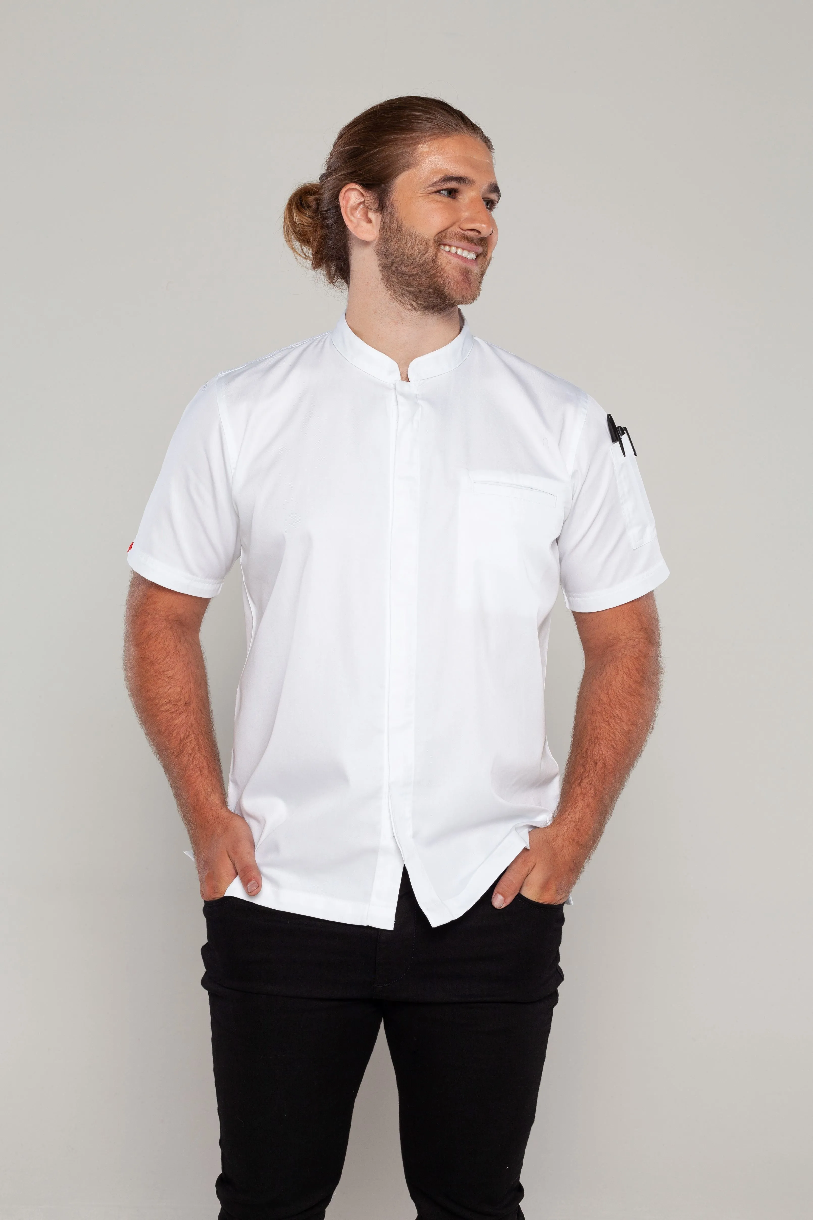 Mandarin White Chef jacket Zip