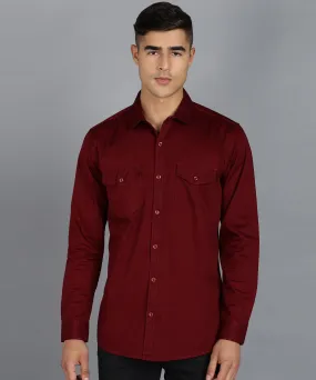 Men's Maroon Cotton Full Sleeve Slim Fit Casual Solid Shirt