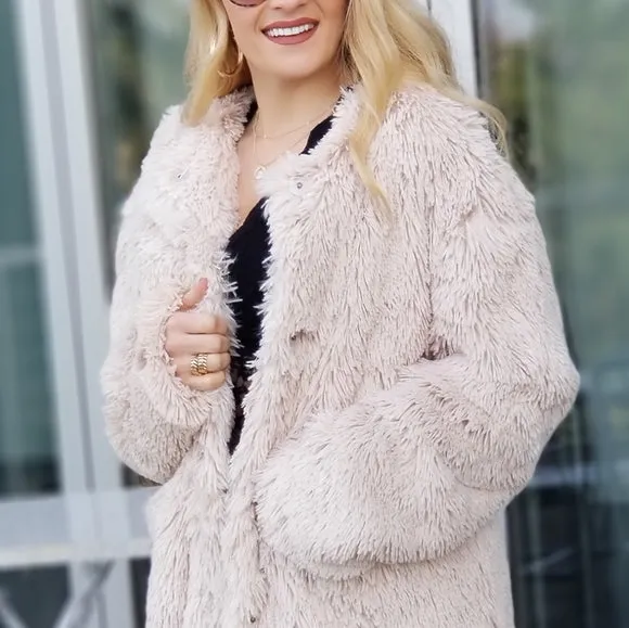 PAYTON Beige Plush Faux Fur Coat