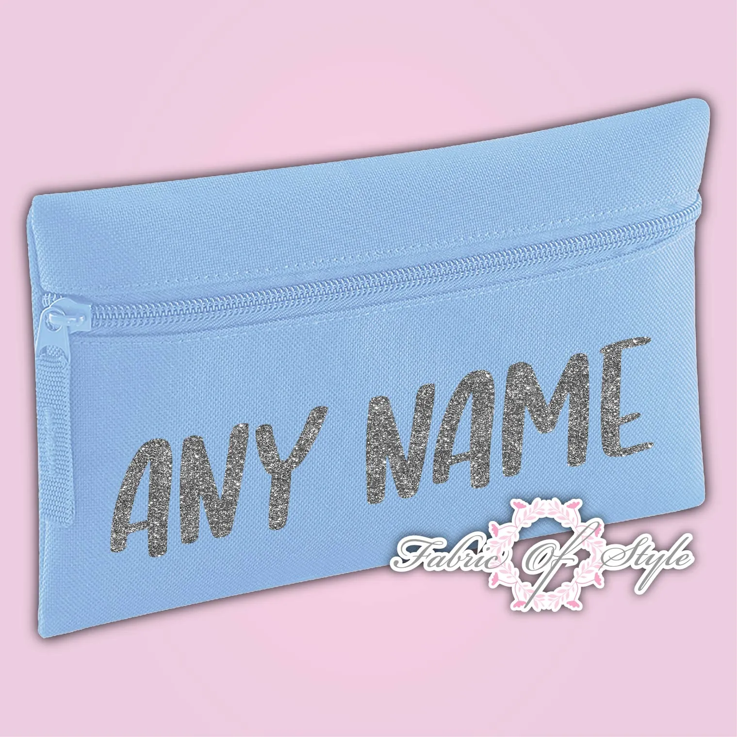 Personalised Any Name Silver Glitter Pencil Case Kids Office Stationery Back To School Zip School Bag