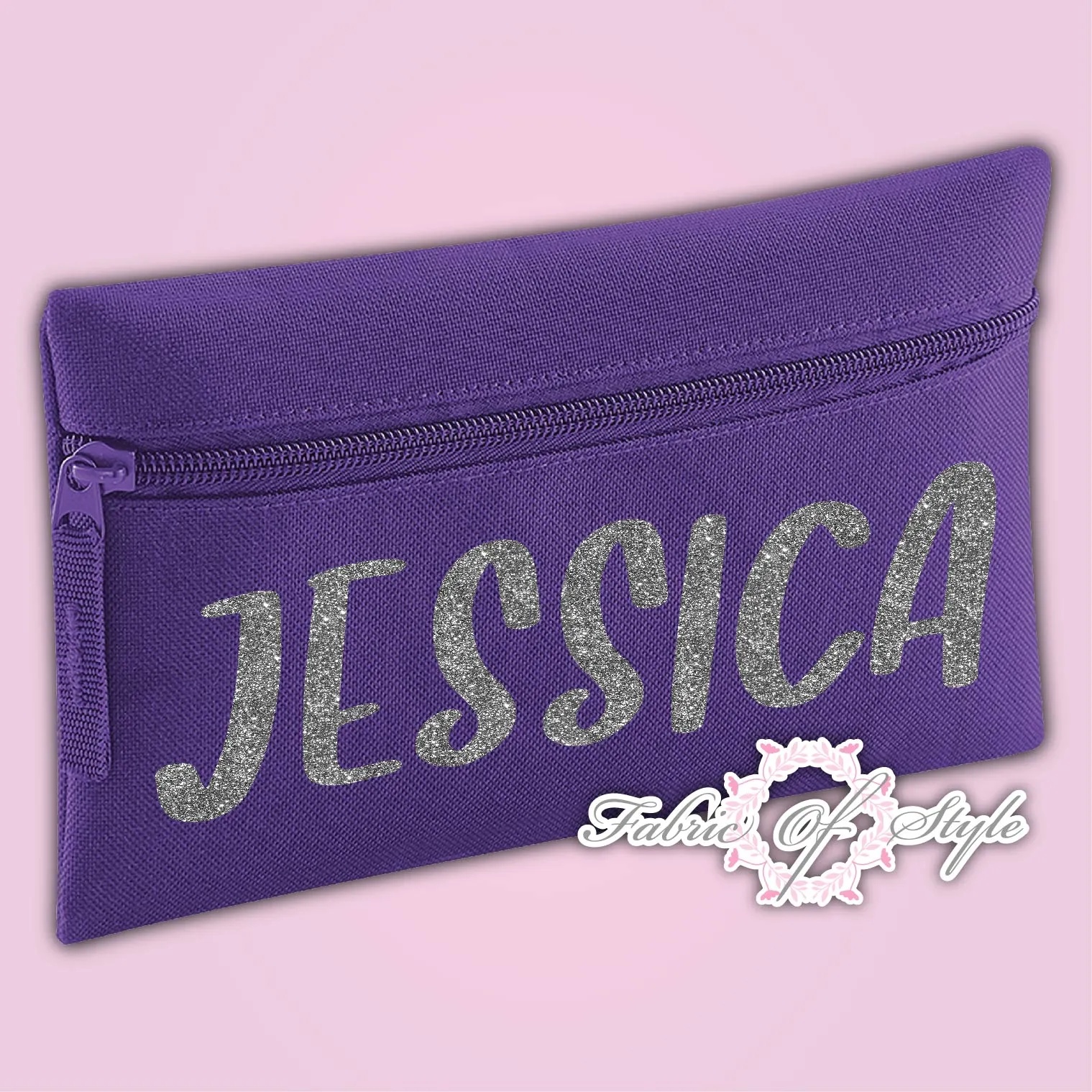 Personalised Any Name Silver Glitter Pencil Case Kids Office Stationery Back To School Zip School Bag