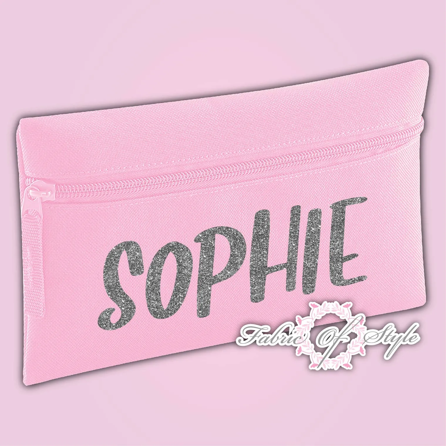 Personalised Any Name Silver Glitter Pencil Case Kids Office Stationery Back To School Zip School Bag