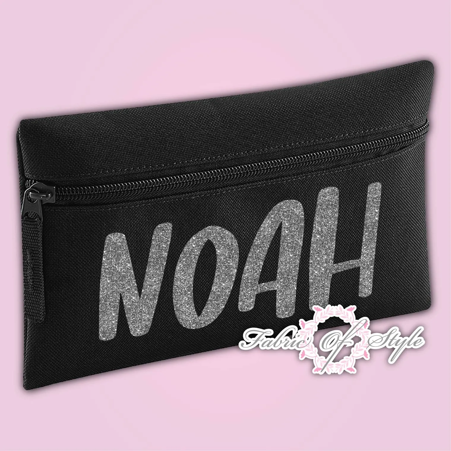 Personalised Any Name Silver Glitter Pencil Case Kids Office Stationery Back To School Zip School Bag