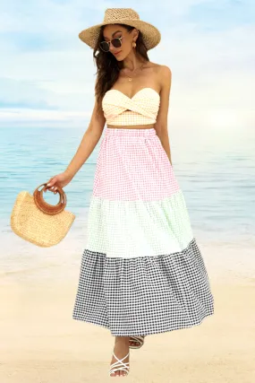 Plaid Strapless Top and Skirt Set