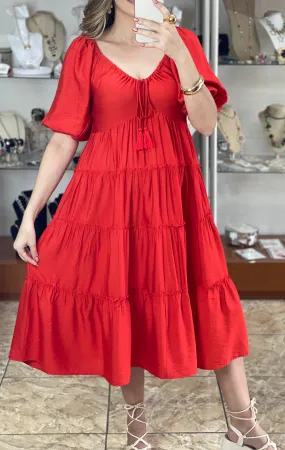 Red A-Line Midi Dress