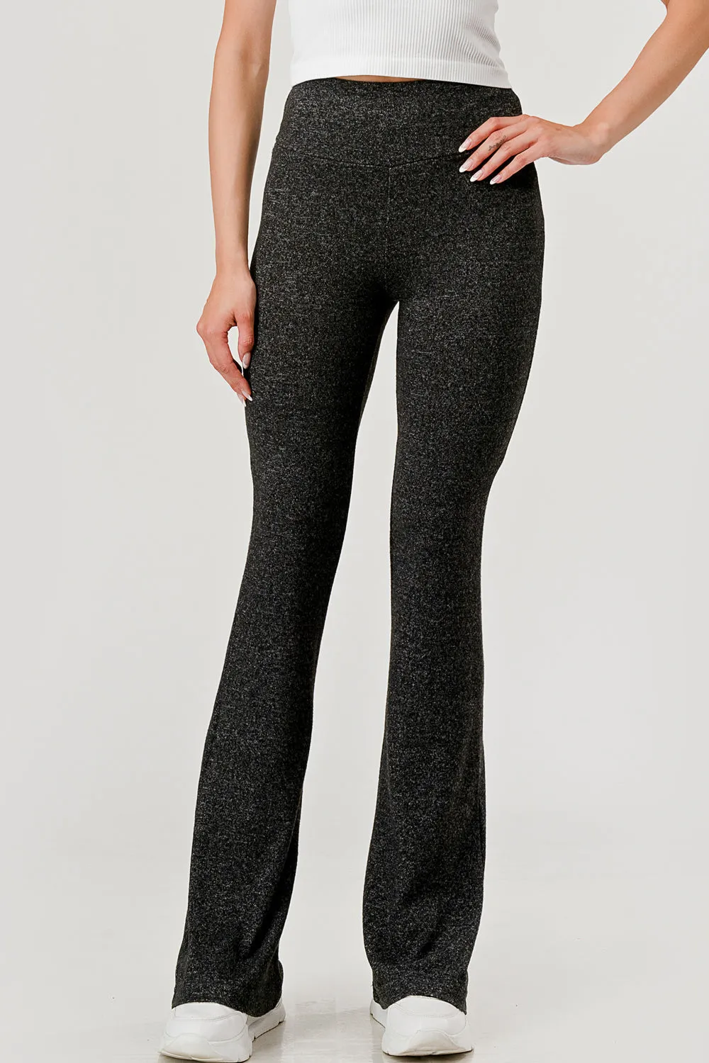 Soft Fuzzy Sweater Knit Flare Pants - Heather Charcoal