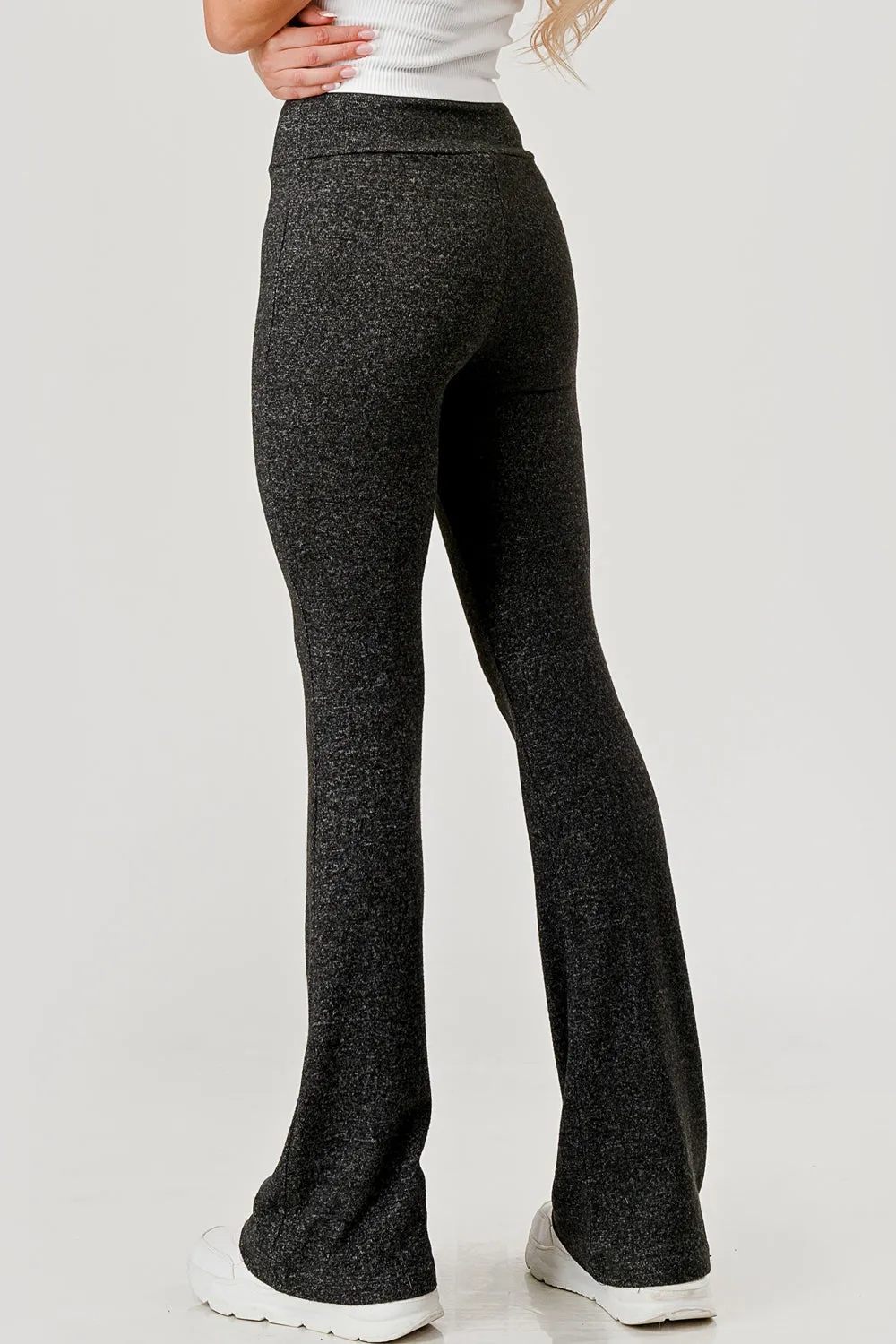 Soft Fuzzy Sweater Knit Flare Pants - Heather Charcoal