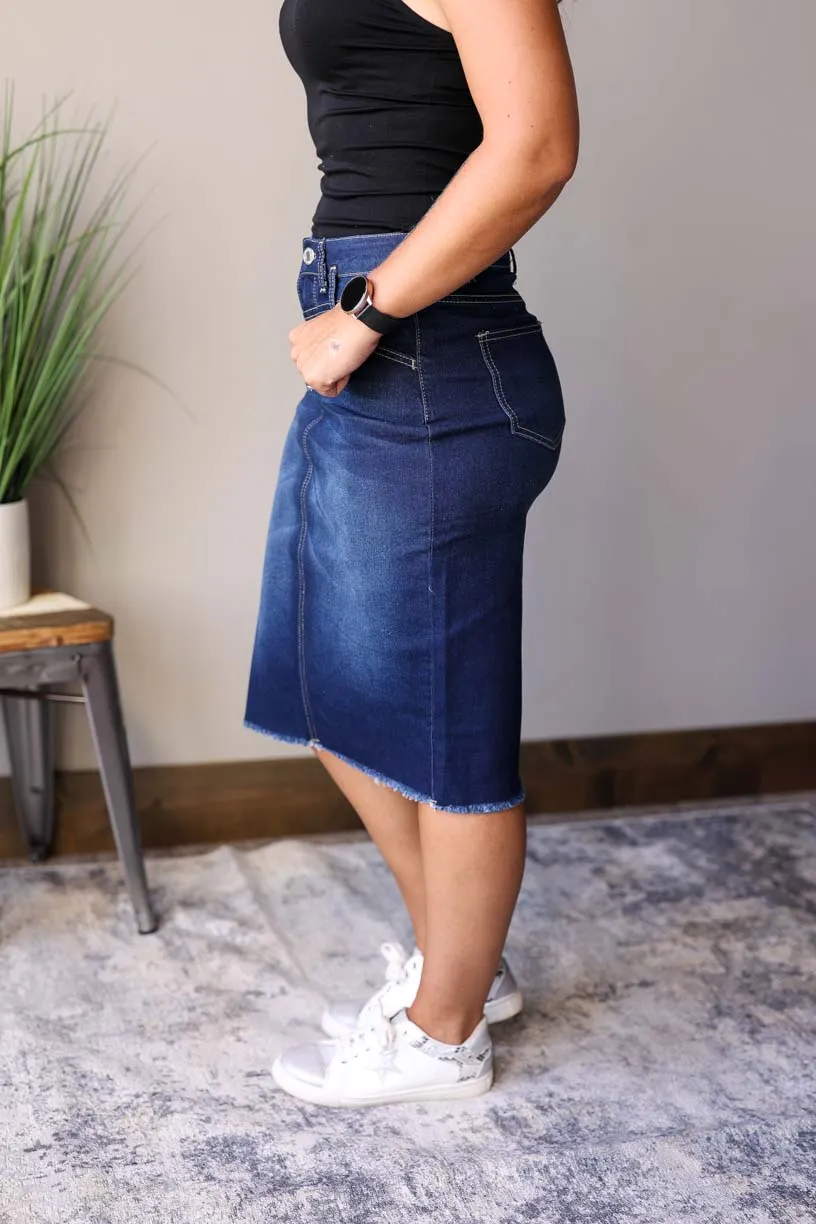 Sophia Dark Wash Waist Detail Denim Skirt