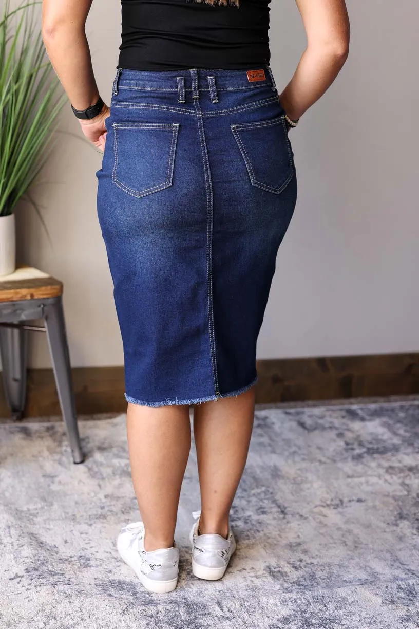 Sophia Dark Wash Waist Detail Denim Skirt