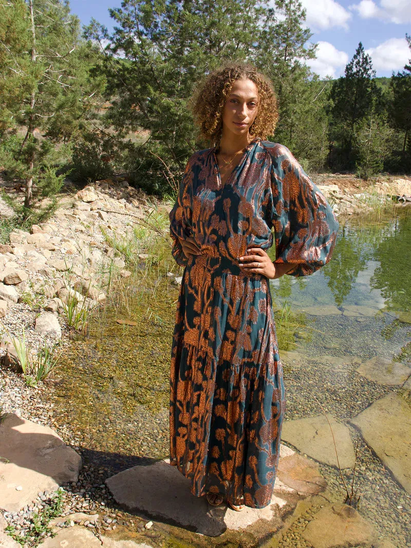 Stardust Leo Maxi Dress-Emerald & Bronze