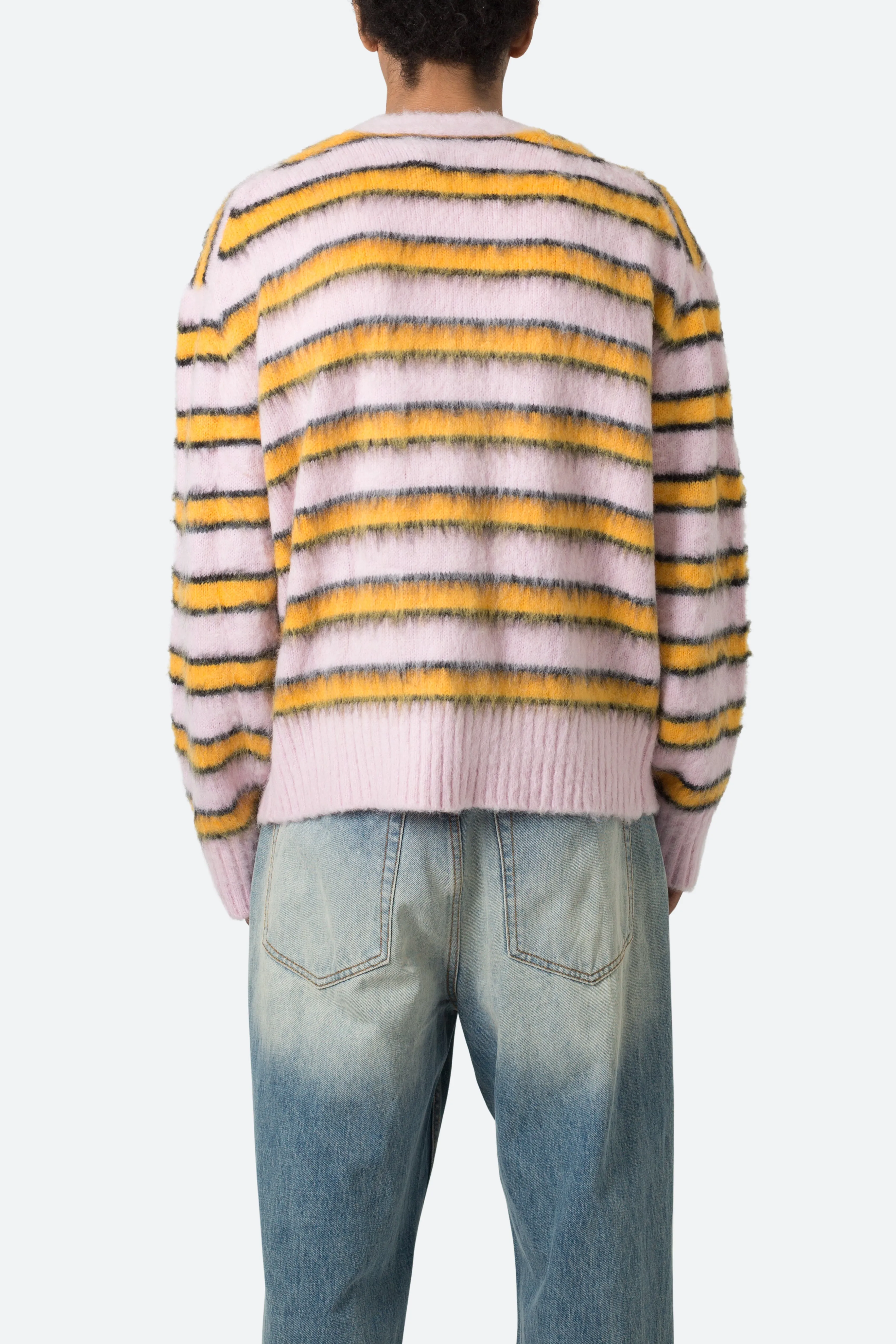 Striped Mohair Cardigan Sweater - Pink