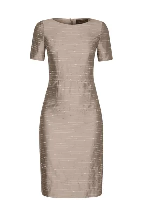 Taupe Dress in Silk Slub Stripe - Angie