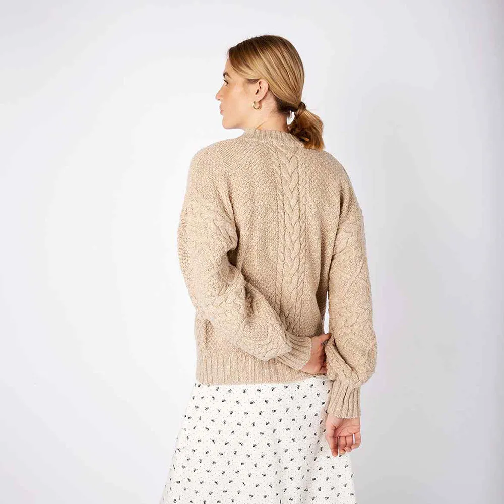 Thistle - Cable Knit Sleeves Button Cardigan