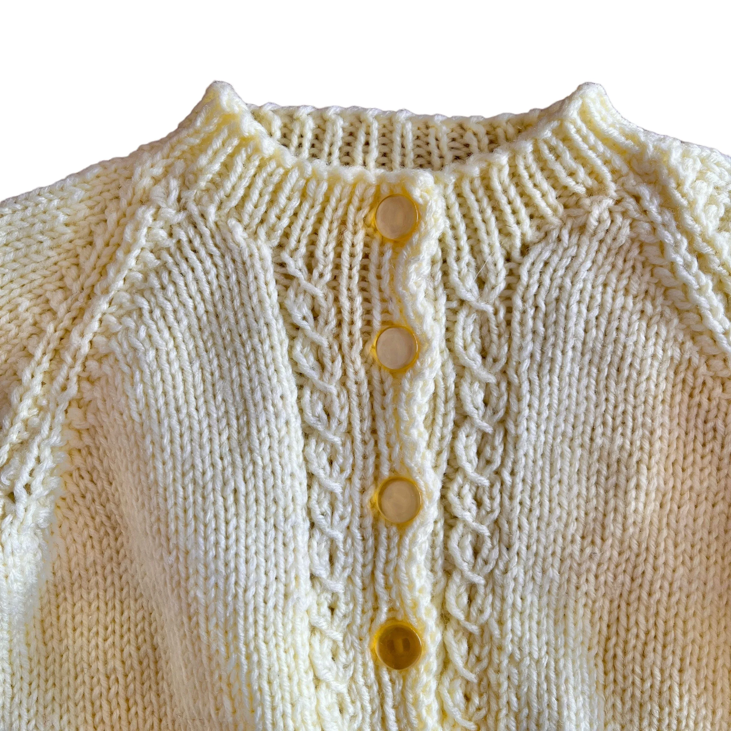 Vintage 1970's Yellow Hand Knitted  Cardigan  0-3M