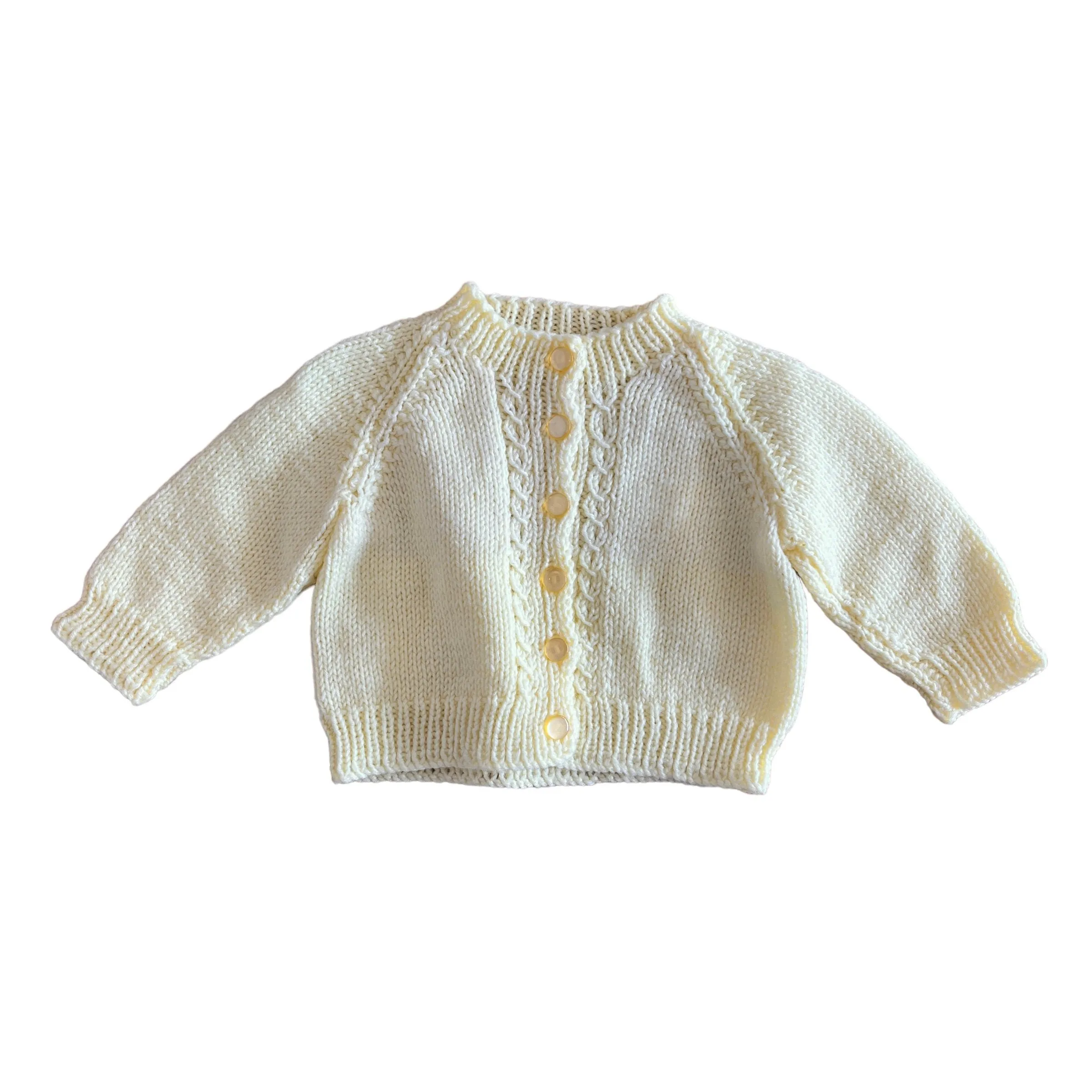 Vintage 1970's Yellow Hand Knitted  Cardigan  0-3M