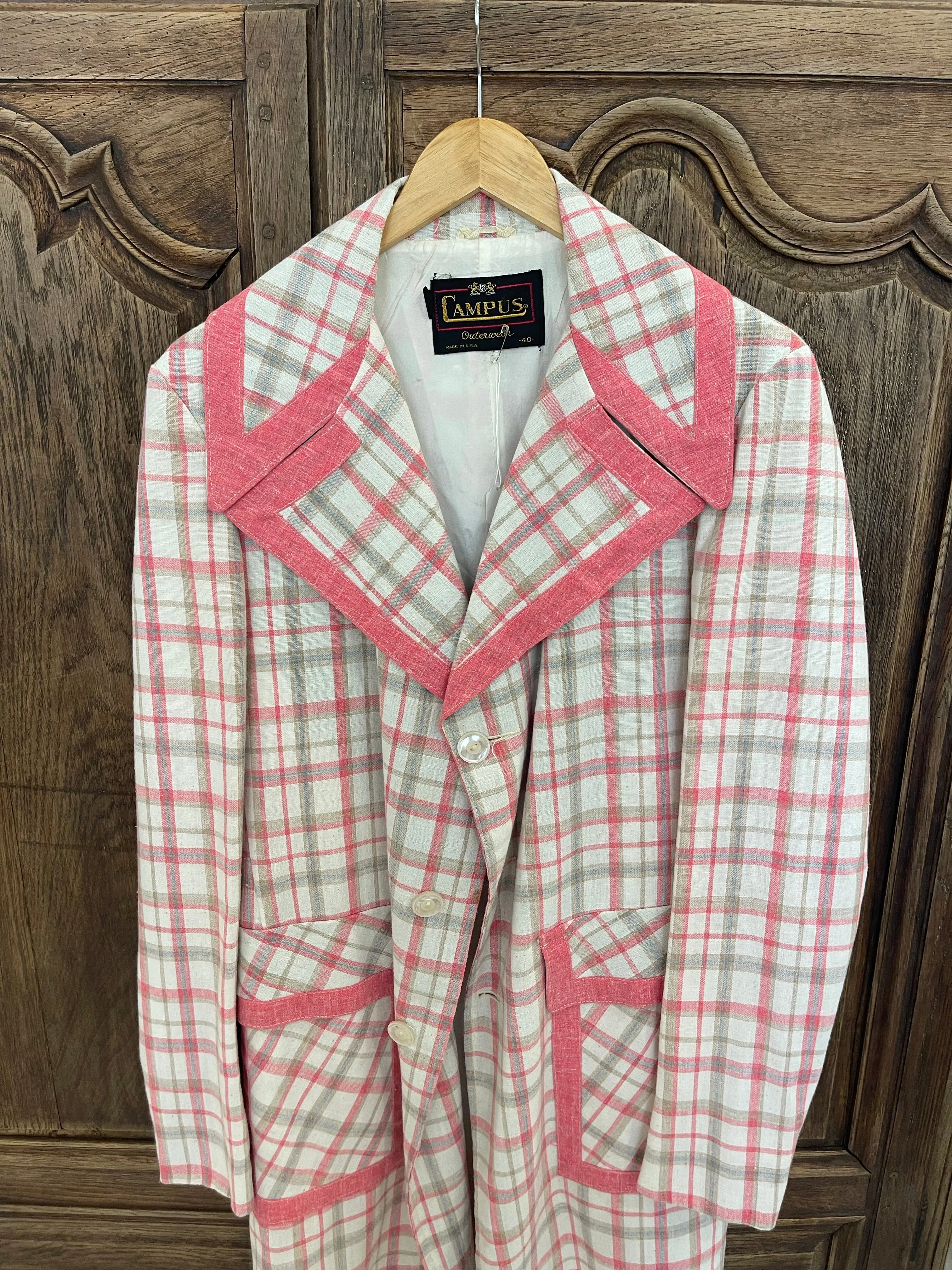 Vintage pink checked coat