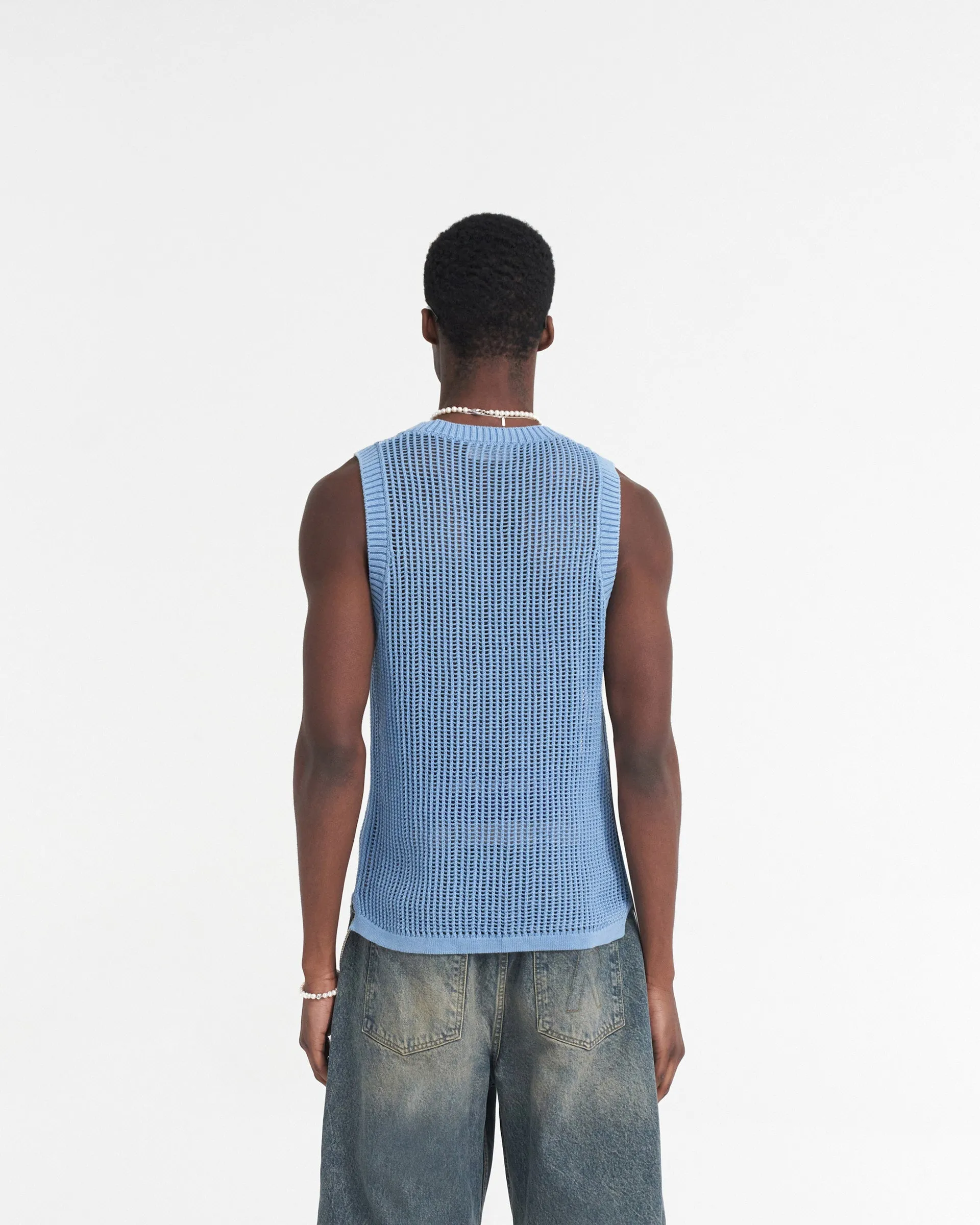 Washed Knit Vest - Sky Blue