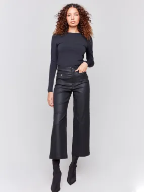 Black Flared Wax-Coated Pants