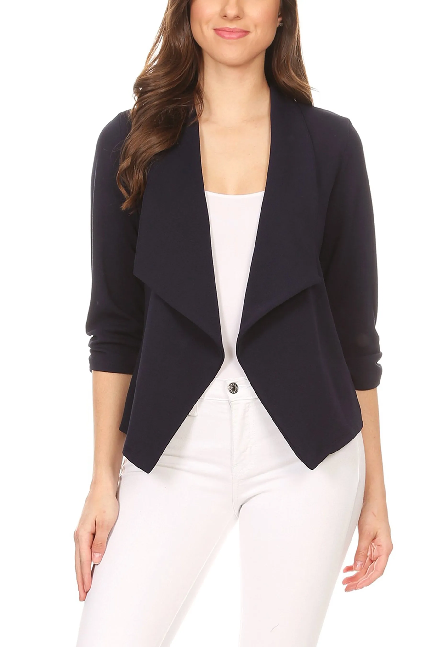 Women's Casual 3/4 Sleeve Fitted Solid Open Front  Blazer Jacket